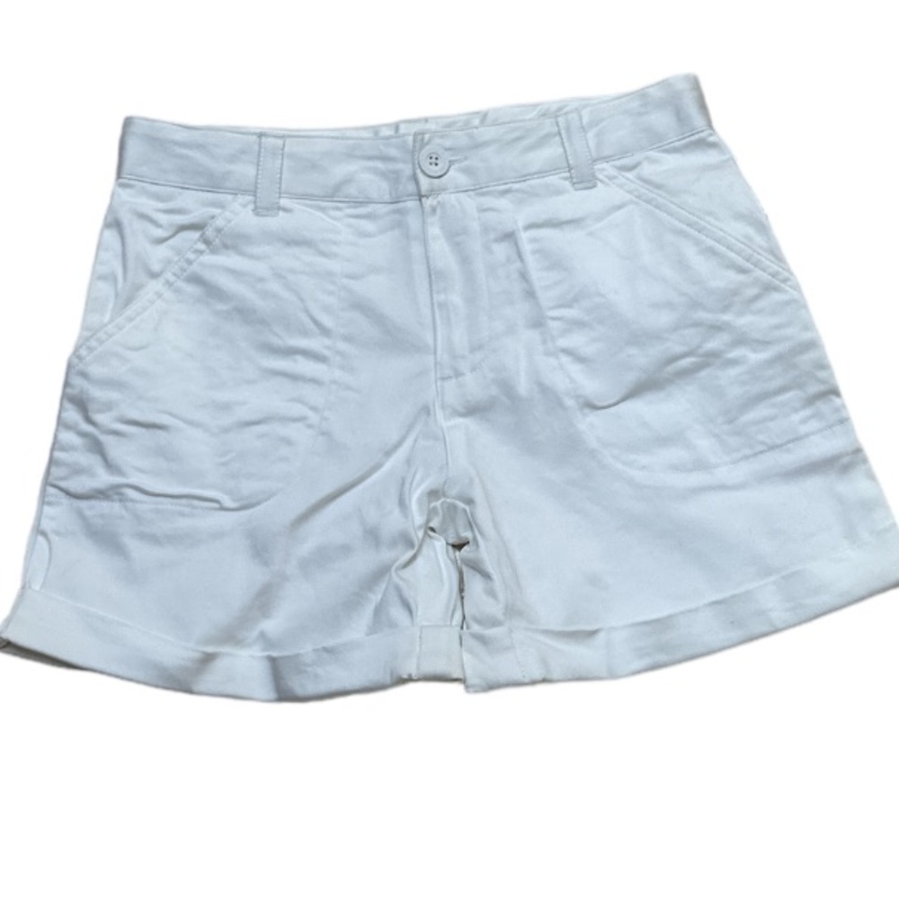 Garb Cuffed White Shorts Zipper Fly Adjustable Elastic Waistband Size 9/10